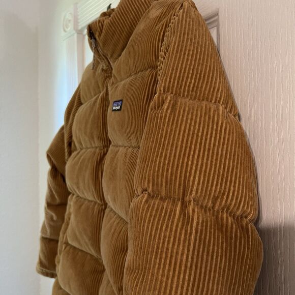Patagonia Corduroy Fjord Puffer Coat Jacket Womens Small Cord Beige Nest Brown - Picture 2 of 6